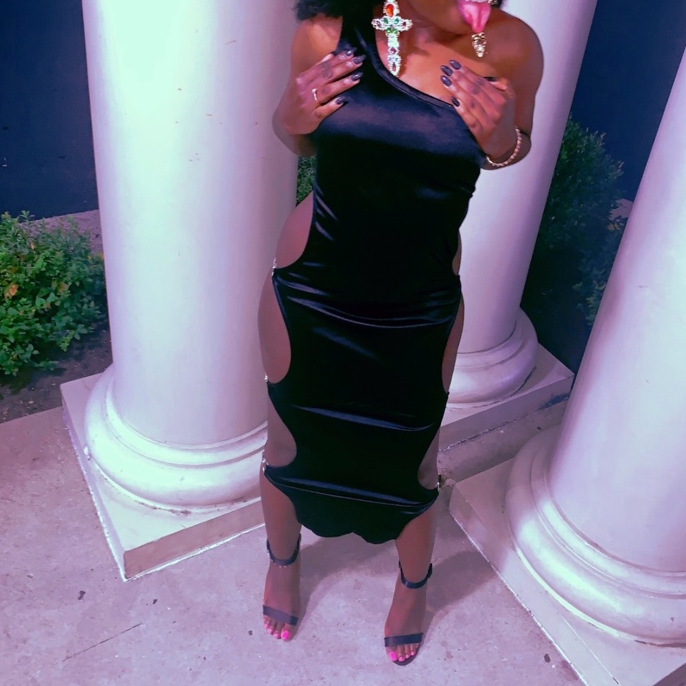 Black Satin Sleeveless Dress